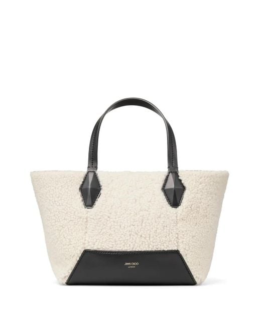 Jimmy Choo White Small Diamond Shearling Tote Bag