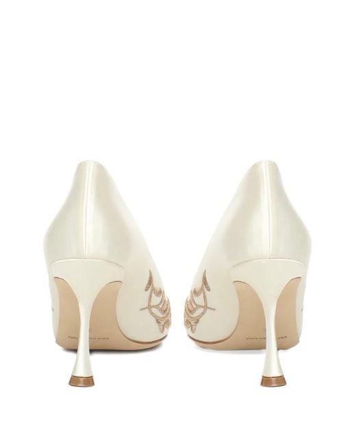 Manolo Blahnik White Embroidered-Paisley Pumps