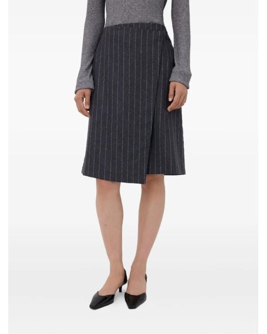 Loulou de Saison Gray Mason Pinstripe Wrap Midi Skirt