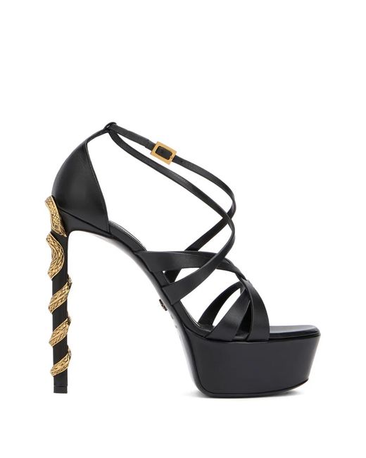 Roberto Cavalli Black Serpentine Stiletto Sandals