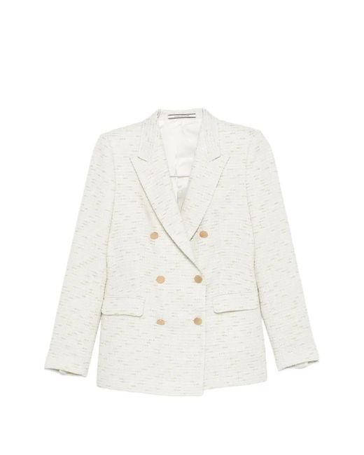 Tagliatore White Double-Breasted Tweed Jacket