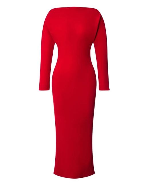 Alberta Ferretti Red Slash-Neck Midi Dress