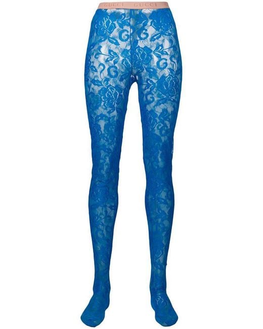 Gucci Blue Floral Lace Tights