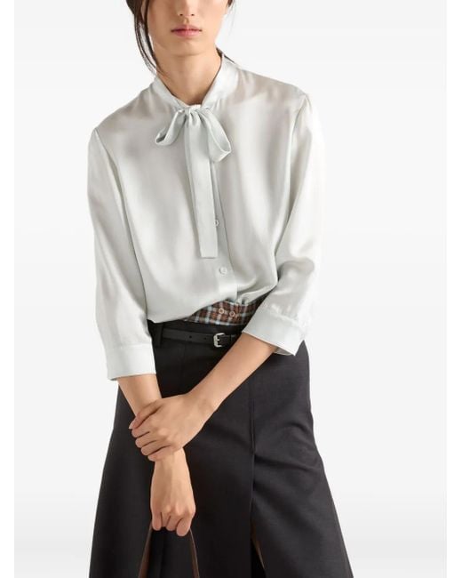 Camicia Con Fiocco di Prada in White
