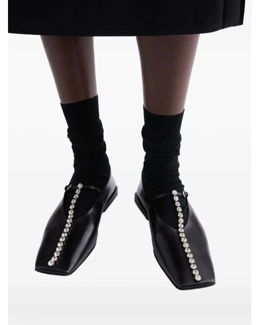 Jil Sander Black Crystal-Embellished Square-Toe Ballet Flats