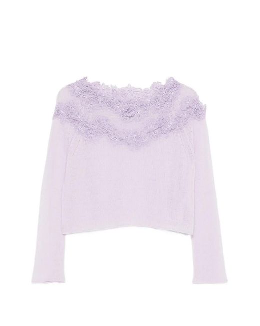 Ermanno Scervino Purple Floral Lace Sweater