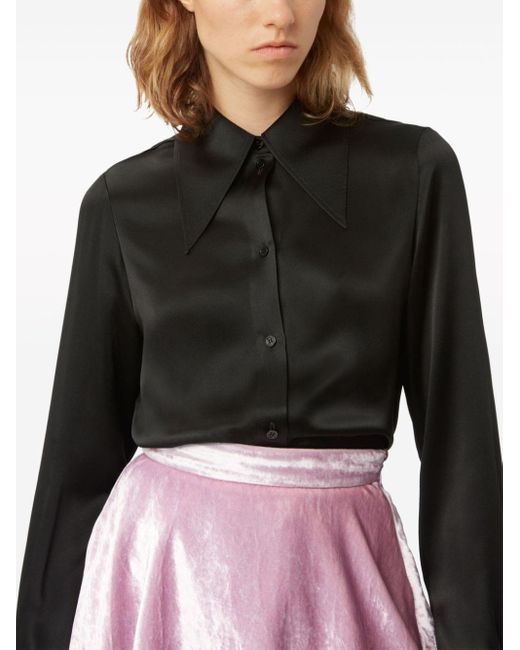 Nina Ricci Black Bell-cuff Satin Shirt