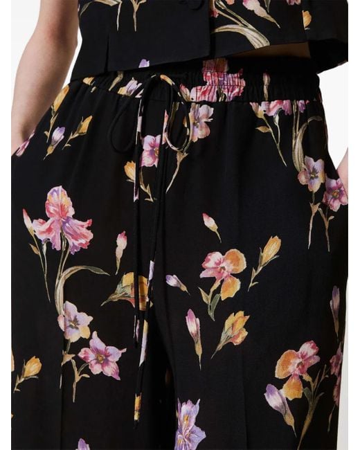 Twinset Black Floral-Print Trousers