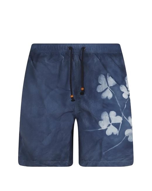 ESCAPISTA Blue Ki Garment‑Dyed Floral-Print Drawstring Swim Shorts for men
