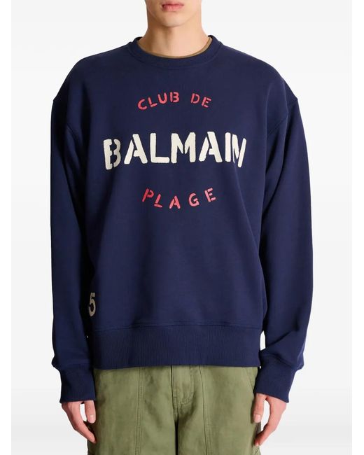 Balmain Blue Crew-Neck Logo-Detail Sweatshirt for men