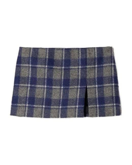 Miu Miu Blue Wool Check Mini Skirt