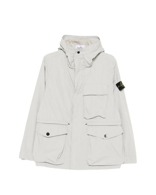 Stone Island White Pearl Polyester Short Parka for men