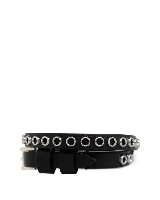 McQueen Black Skull-Charm Leather Bracelet