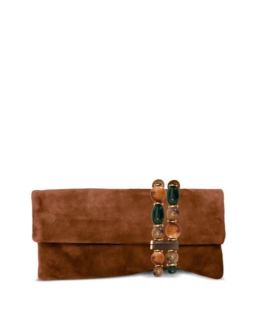 Jimmy Choo Brown Zandra Bead-Embellished Clutch Bag