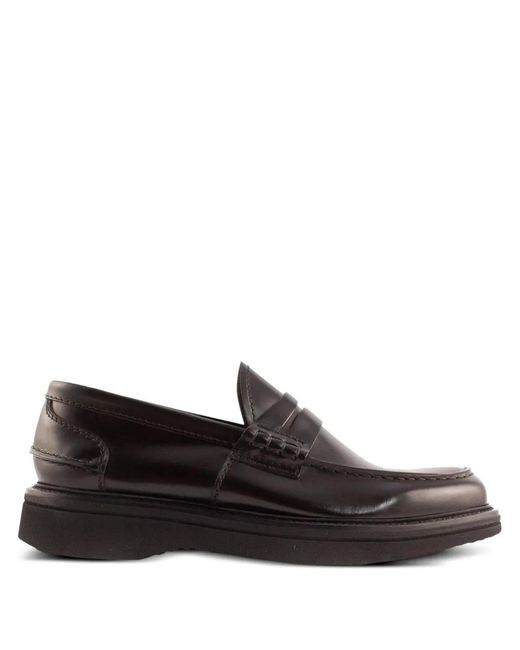 Green George Black Penny-Bar Leather Loafers for men