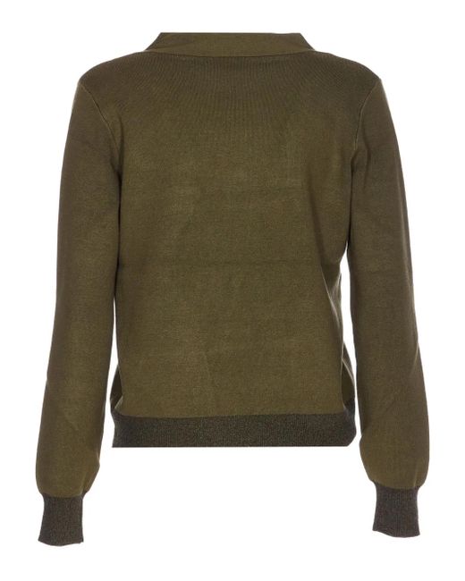 Liu Jo Green V-Neck Patterned-Insert Sweater
