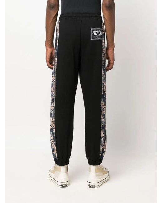 Versace Jeans Couture Black Floral-Stripe Track Pants for men