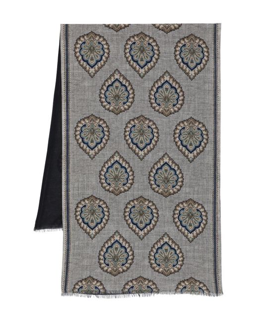 Dell'Oglio Gray Fringed Patterned Scarf for men
