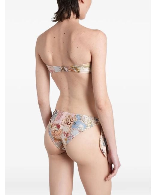 Zimmermann Natural Patchwork-Print Bikini Top