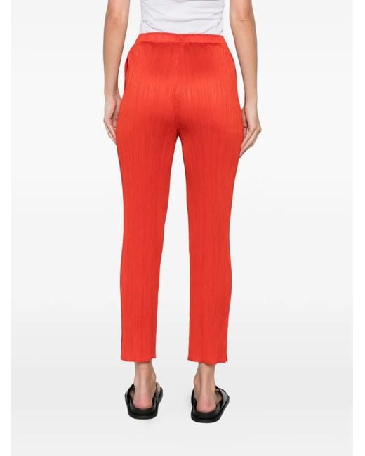 Pleats Please Issey Miyake Red July Pleated Straighttrousers