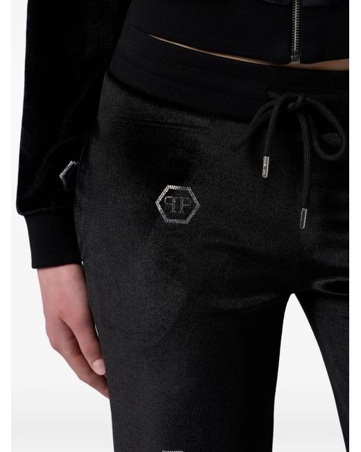 Philipp Plein Black Monogram-Embellished Track Pants