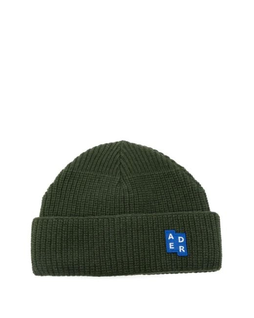 Adererror Green Ribbed Logo-Patch Beanie