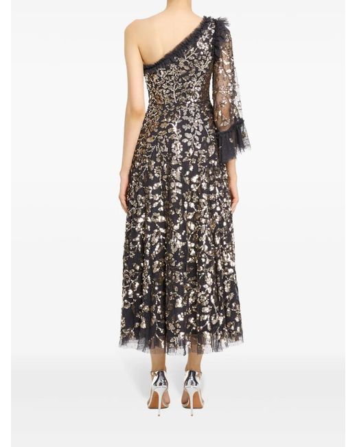 Needle & Thread Black Falling Leaves Midi Dress