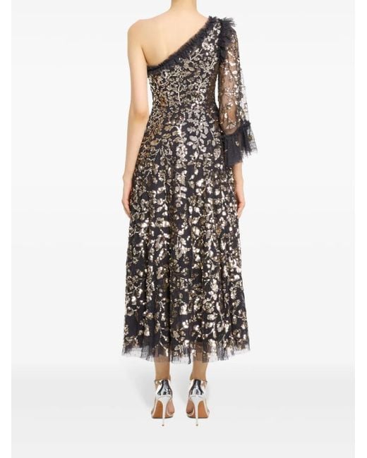 Needle & Thread Black Falling Leaves Midi Dress