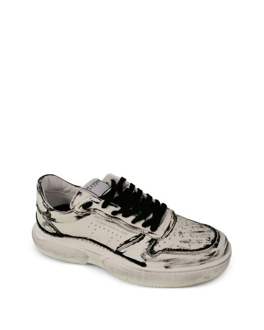 TRYPEE White Distressed Lace-Up Leather Sneakers for men