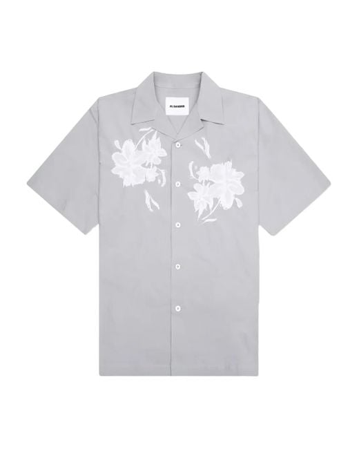 Jil Sander White Embroidered Floral Shirt for men
