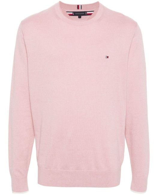 Tommy Hilfiger Pink Logo-embroidered Cotton Jumper for men