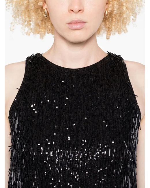 Twinset Black Sequinned Fringed Mini Dress