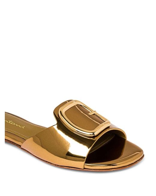 Santoni Brown Buckle-detail Mirrored-finish Sandals