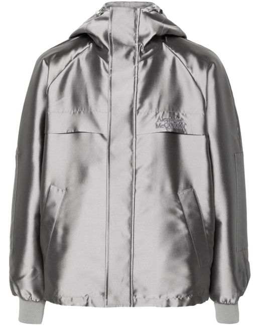 Alexander McQueen Gray Logo-embroidered Hooded Jacket for men