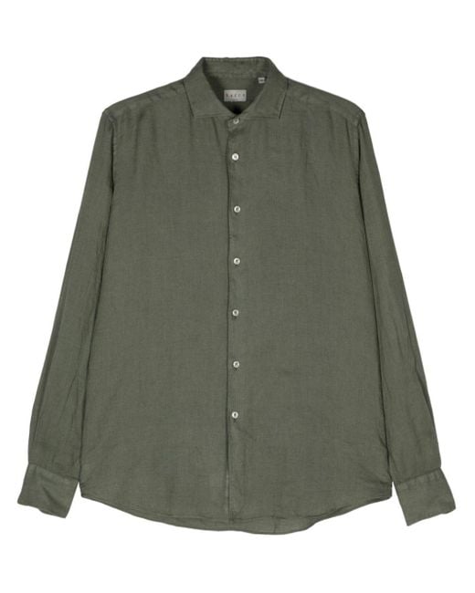 Xacus Green Classic-collar Linen Shirt for men