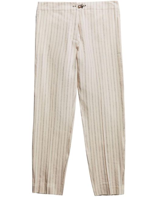 Fay Natural Clasp-fastening Stripe-print Trousers