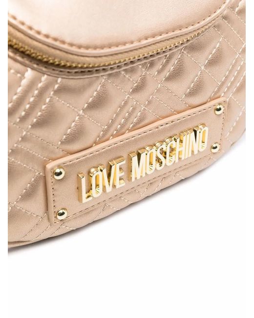 Love Moschino Natural Logo Plaque Quilted Tote Bag