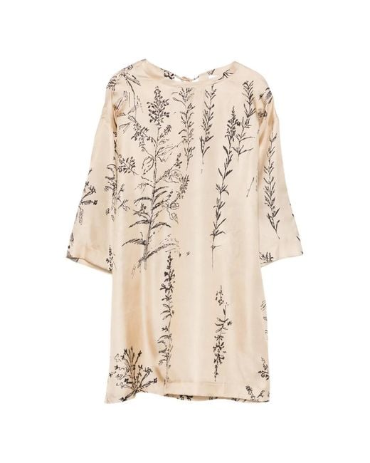 Alysi Natural Floral-Print Tie-Fastening Blouse