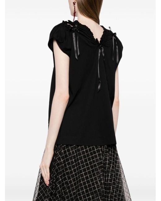 Simone Rocha Black Bow-embellished Cut-out Cotton Top
