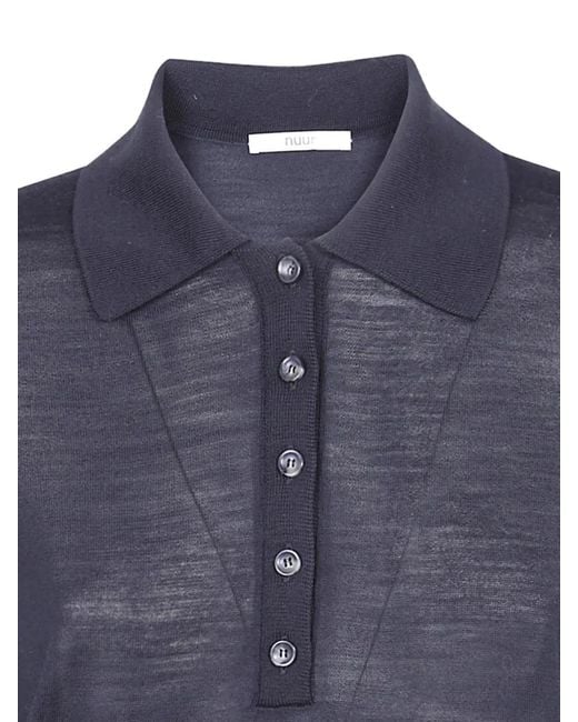 Nuur Blue Button-Up Polo-Neck Sweater