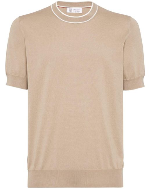 Brunello Cucinelli Natural Knitted Cotton T-Shirt for men