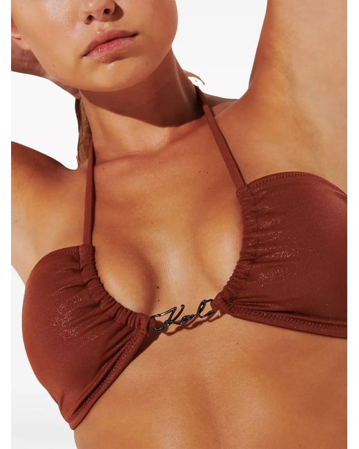 Karl Lagerfeld Brown Signature Halterneck Bikini Top