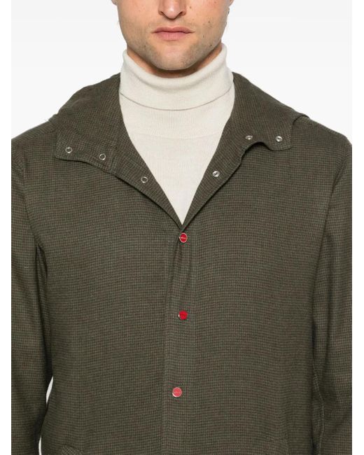 Kiton Green Houndstooth-Pattern Hoodie for men