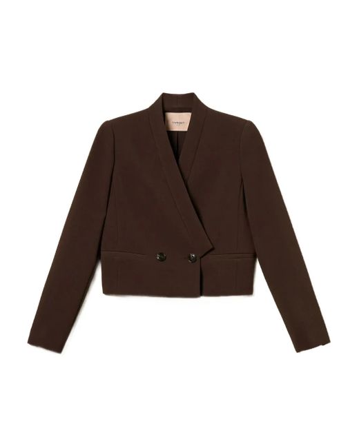 Twinset Brown Double-Breasted Cropped Blazer
