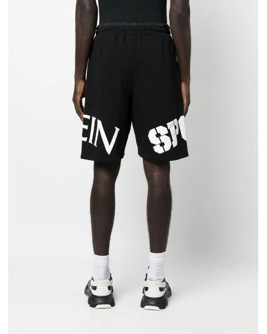 Philipp Plein Black Logo-Print Track Shorts for men