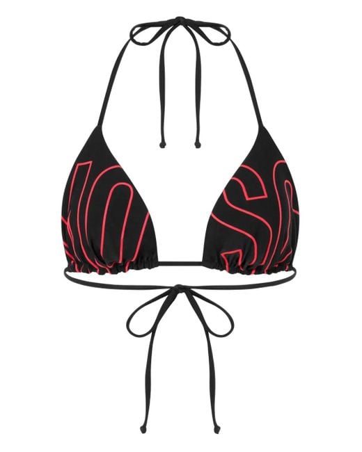 Moschino Black Logo-Print Triangle Bikini