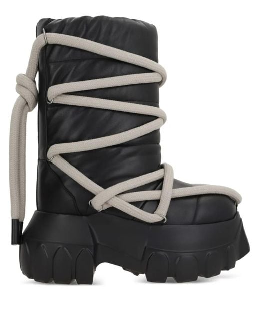 Rick Owens Black Padded Leather Lace-Up Boots for men