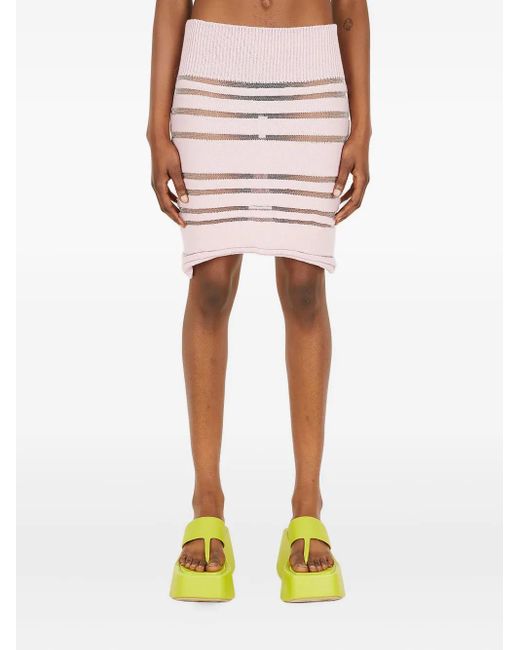 Louise Lyngh Bjerregaard Pink Striped Ribbed Mini Skirt