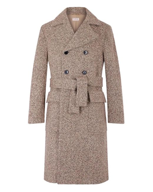 Fursac Natural Tweed-Belted Double-Breasted Coat for men