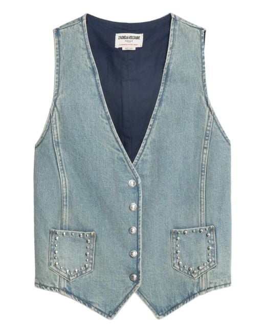 Zadig & Voltaire Blue V-Neck Studded Waistcoat